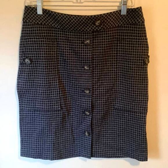 J Jill Womens Ponte Button Front Gingham Windowpane Pocketed Skirt Size Small - Picture 1 of 11